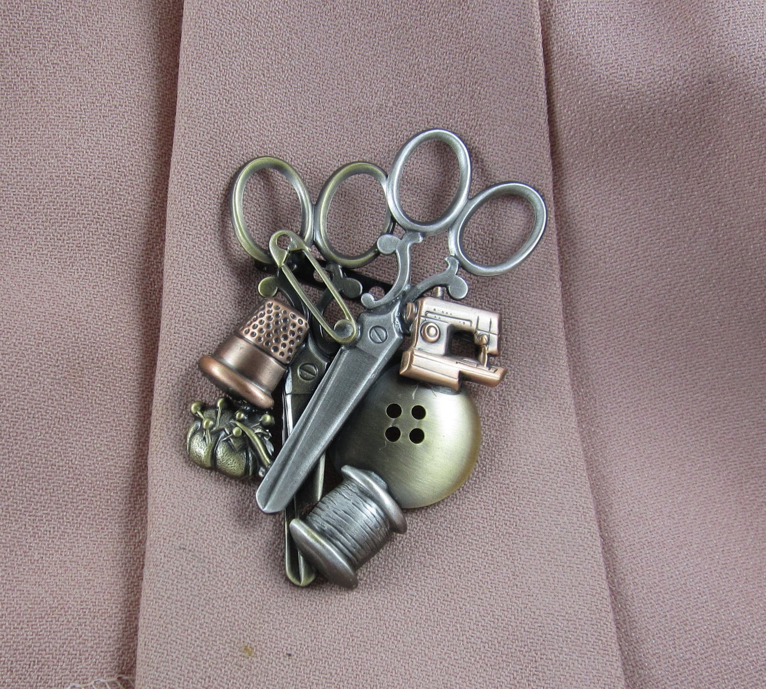 Metal Sewing Tools Brooch