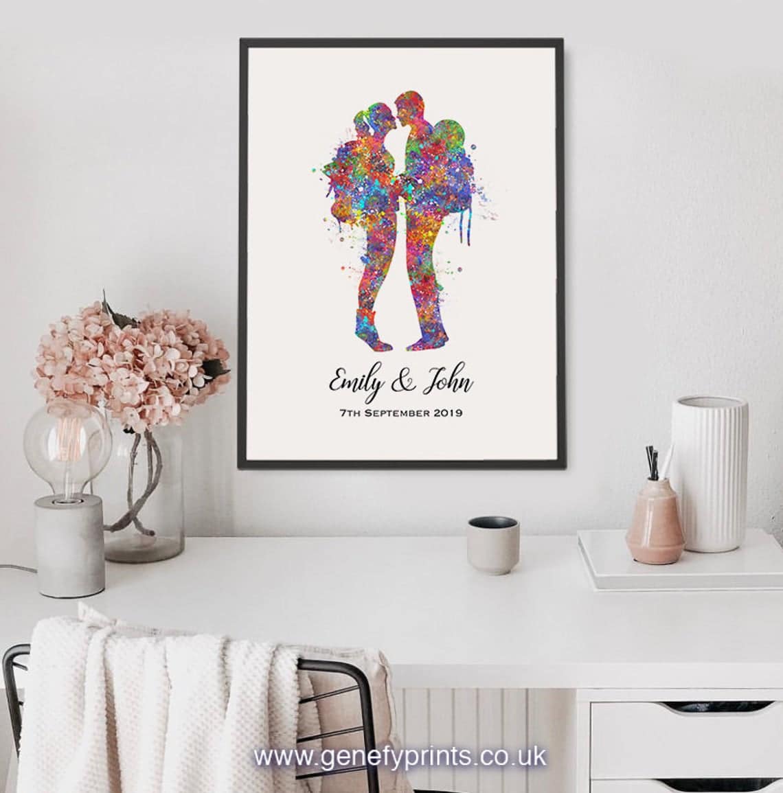 Personalized Watercolor Print for the Hiker Newlyweds
