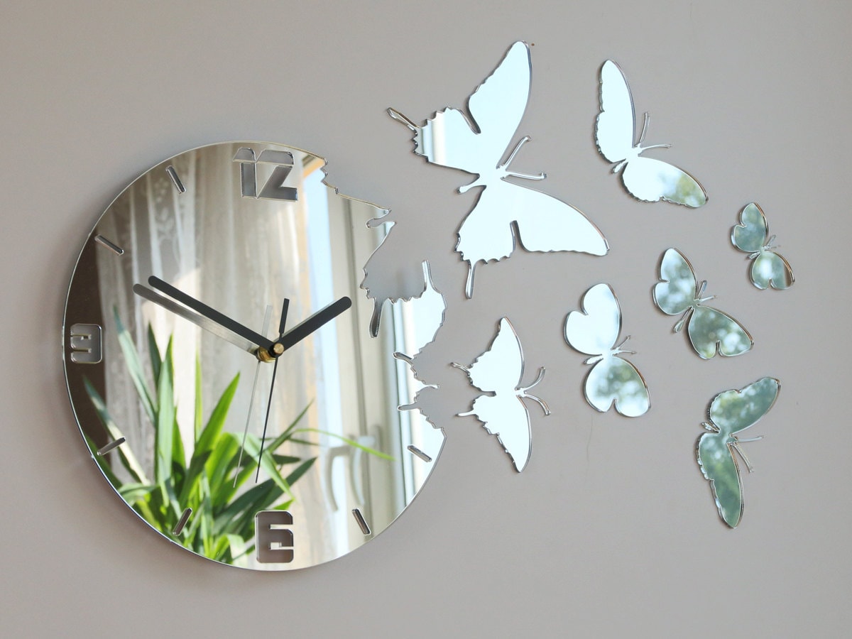 Unique Butterfly Mirror Wall Clock