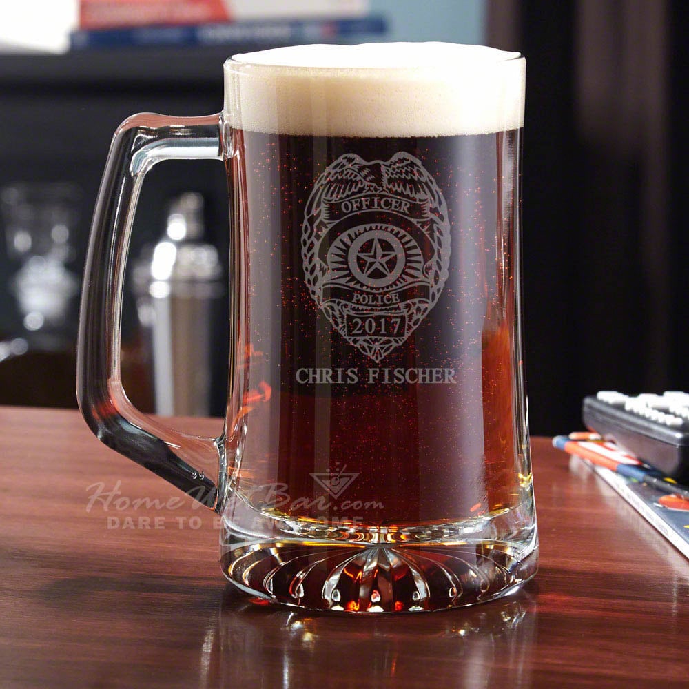 Old-Fashioned Beer Mug with a Stylish Badge
