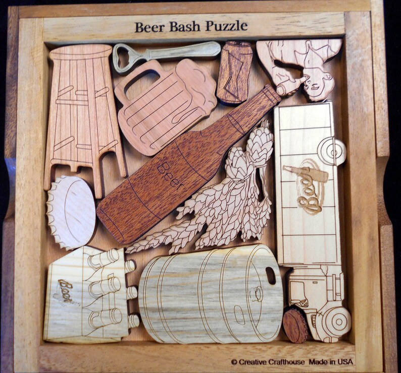 Wooden Beer Bash Puzzle for Booze-Loving Puzzle Addicts