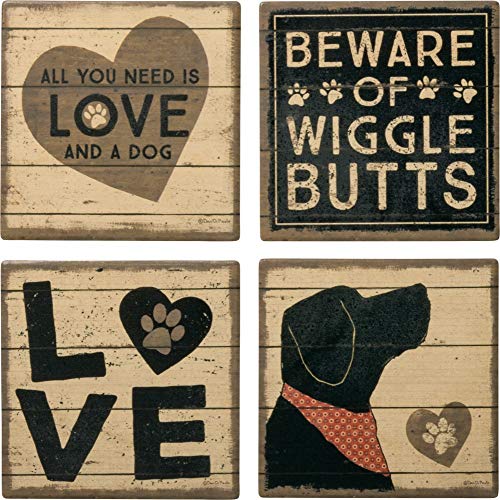 Durable Absorbent Stoneware Dog-Design Coasters 