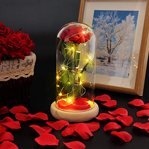 Handcrafted Artificial Rose in a Bell Jar