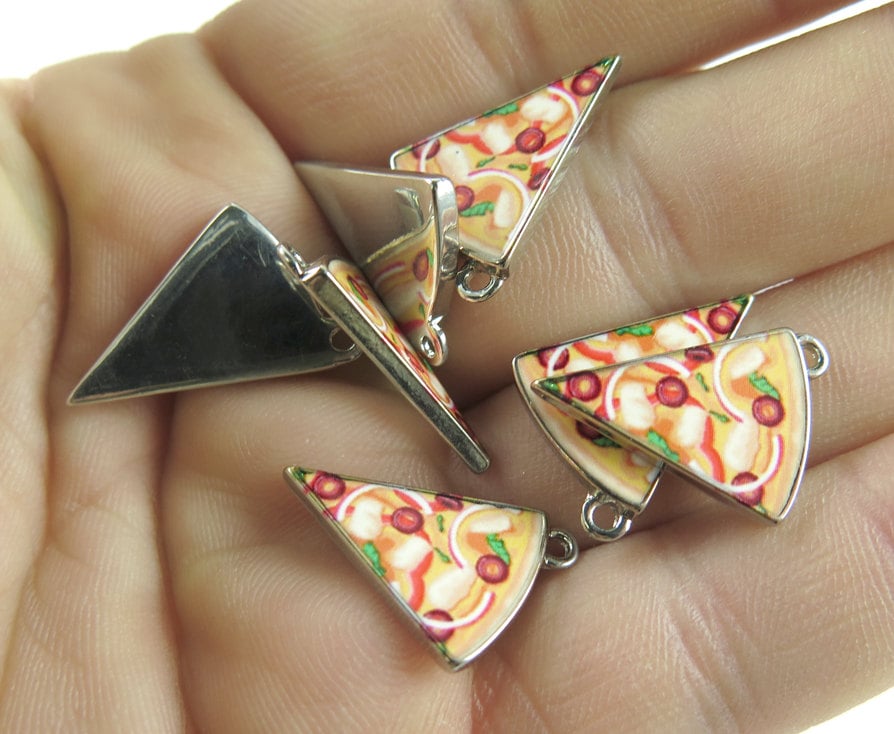 Rhodium Plated Pizza Slice Charms 