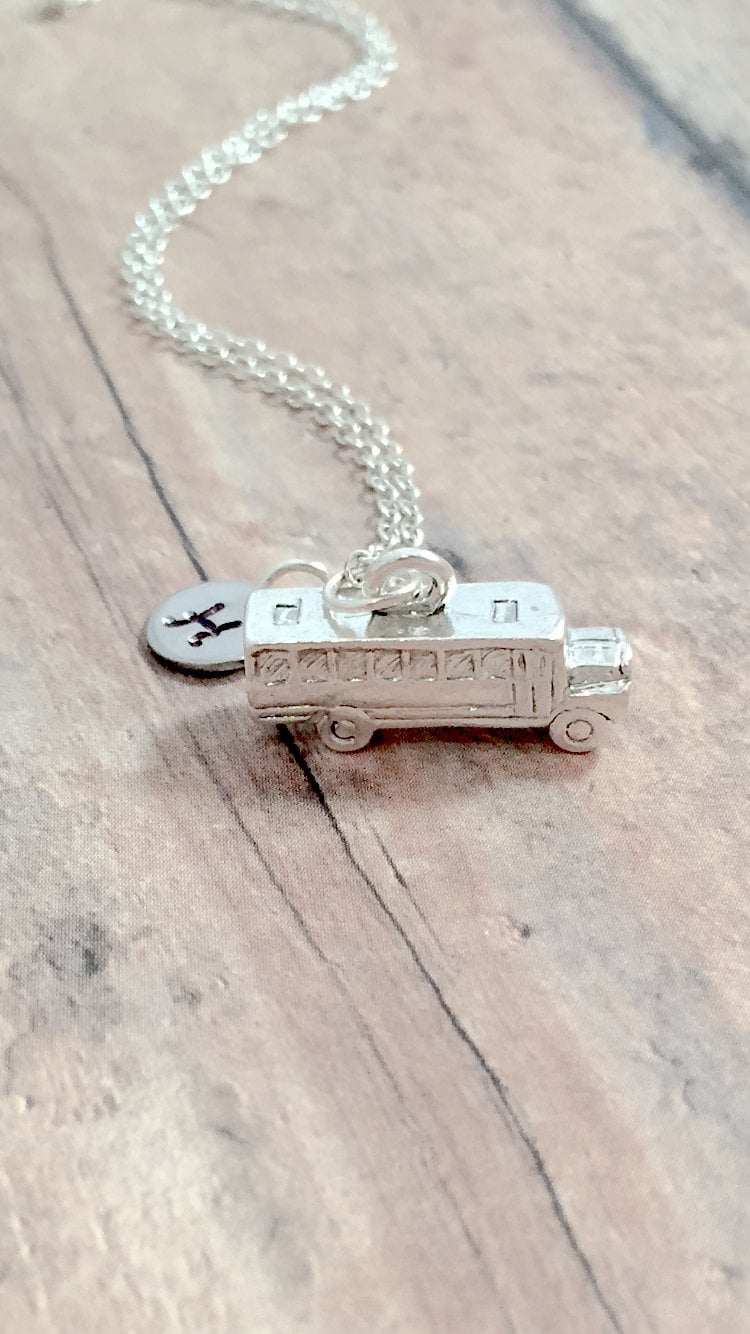 Personalized Silver School Bus Necklace 