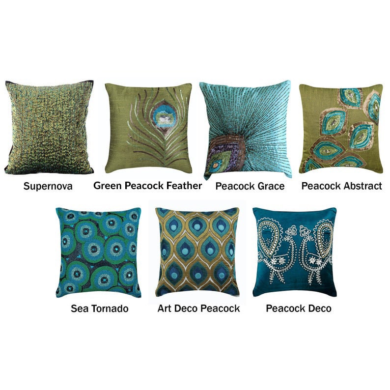 Wonderful Beaded Peacock Cushion Covers