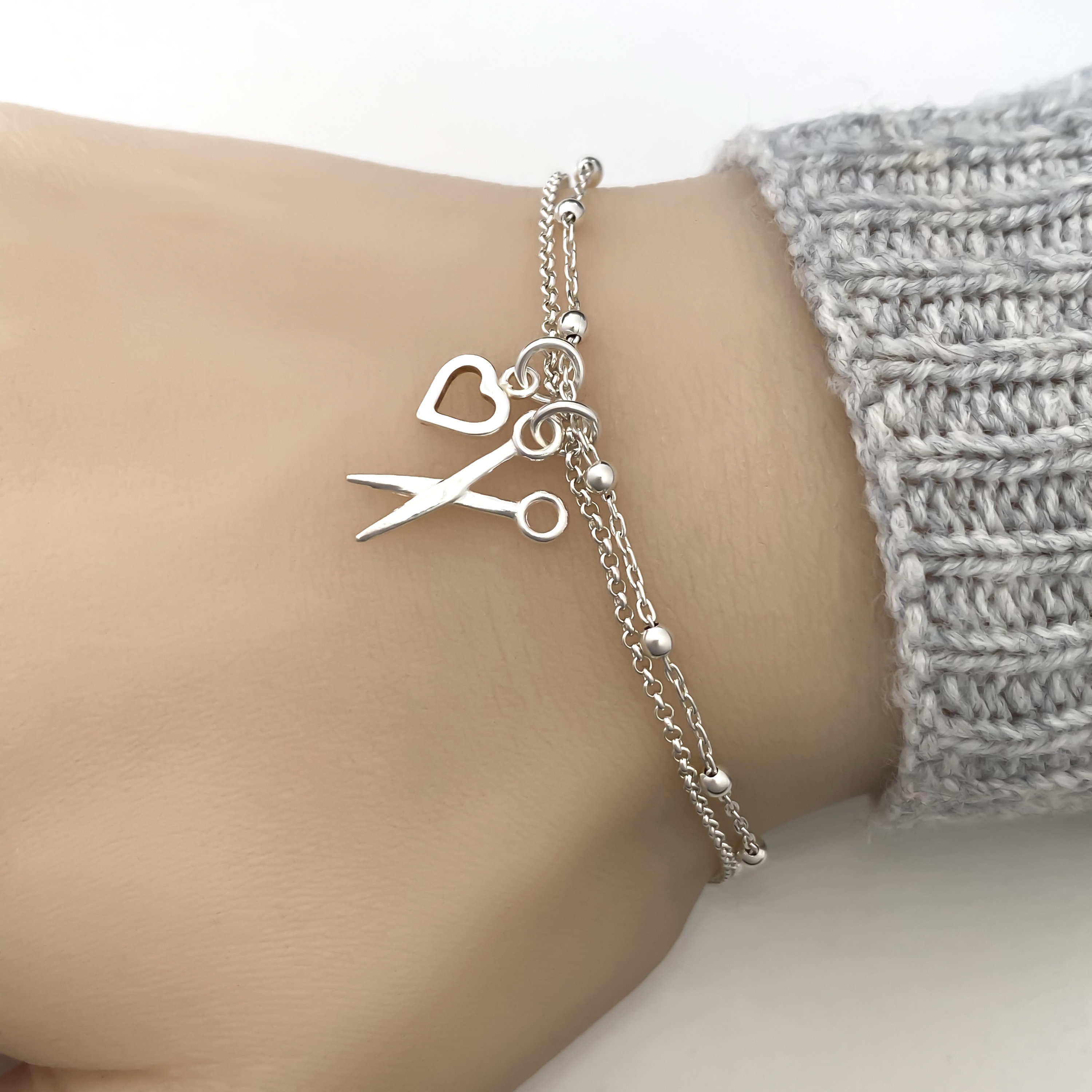 Adorable Scissors Charms Bracelet in Silver Finish
