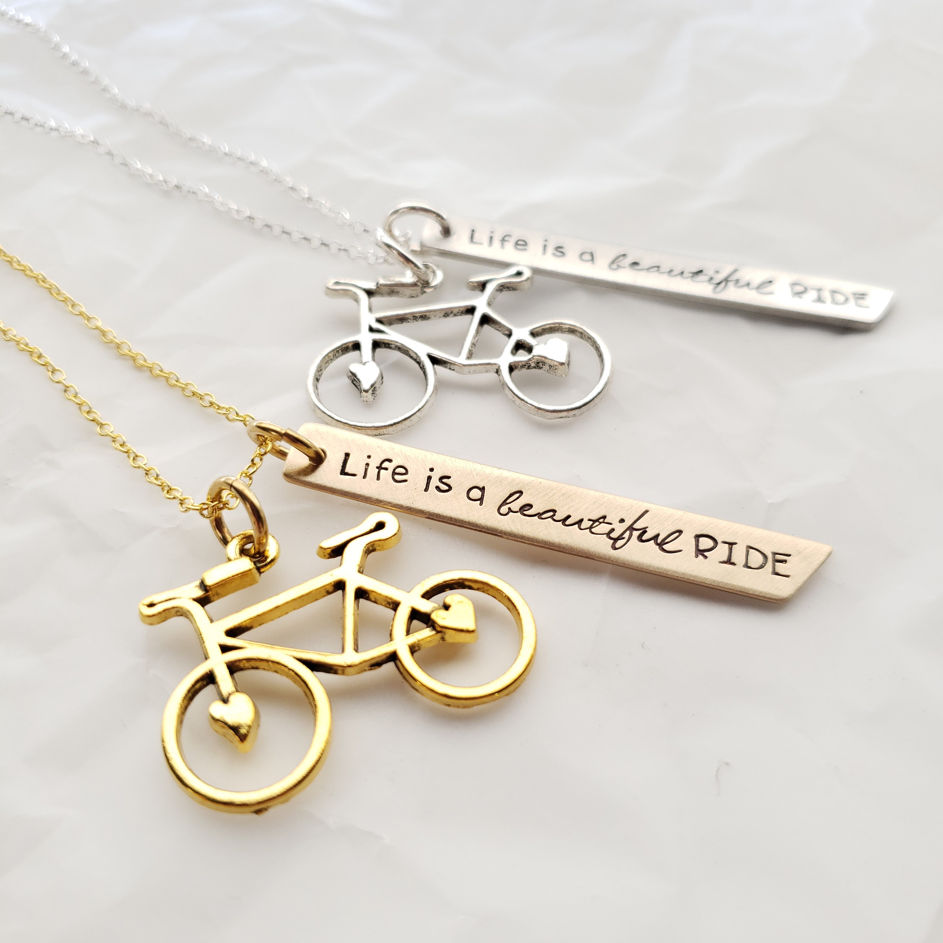 Beautiful Hand-Stamped Bike Necklace 