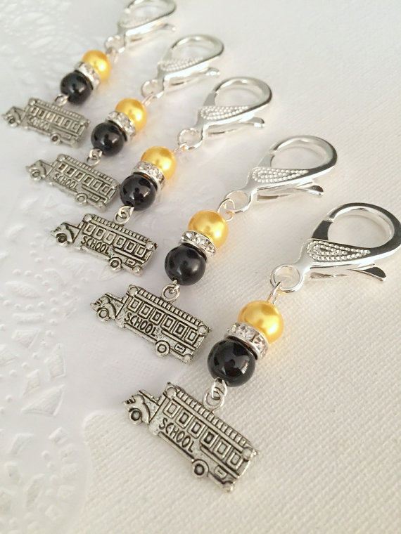 Custom Silver-Toned Bus Keychain With Pearls 