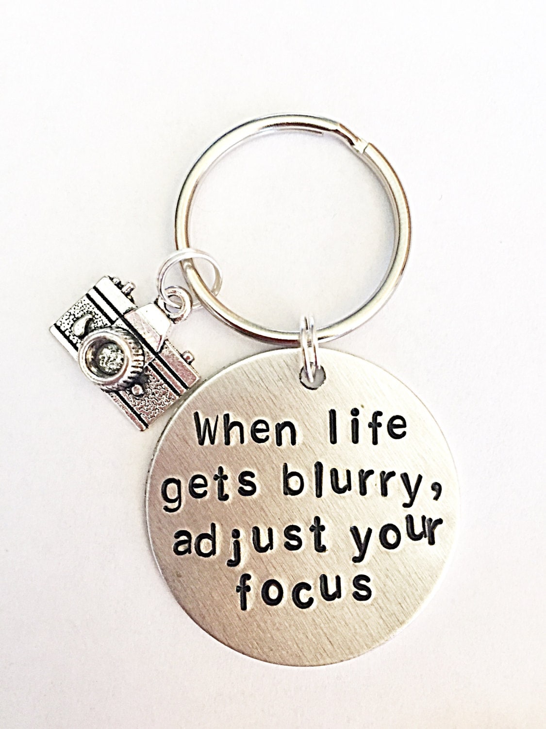 Hand-Stamped Photography Quote Keyring Pendant