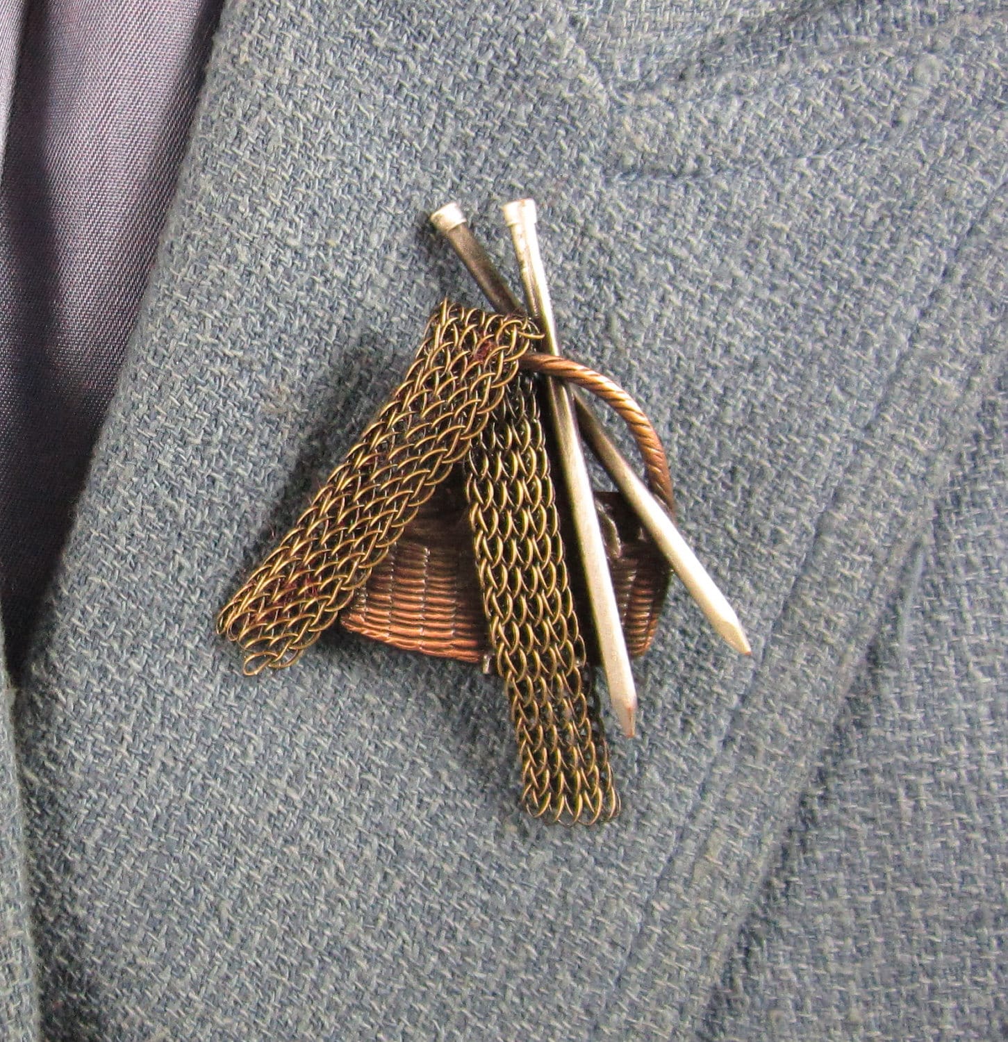 Brass Knitting Needlework Brooch