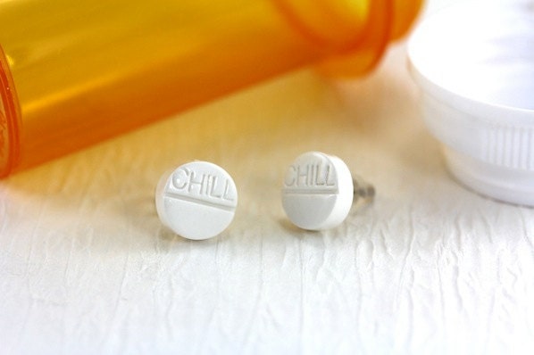 ‘Chill Pill’ White Stud Earrings