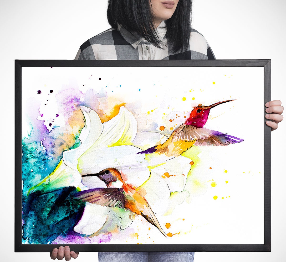 Elegant Hummingbird Watercolor Print  