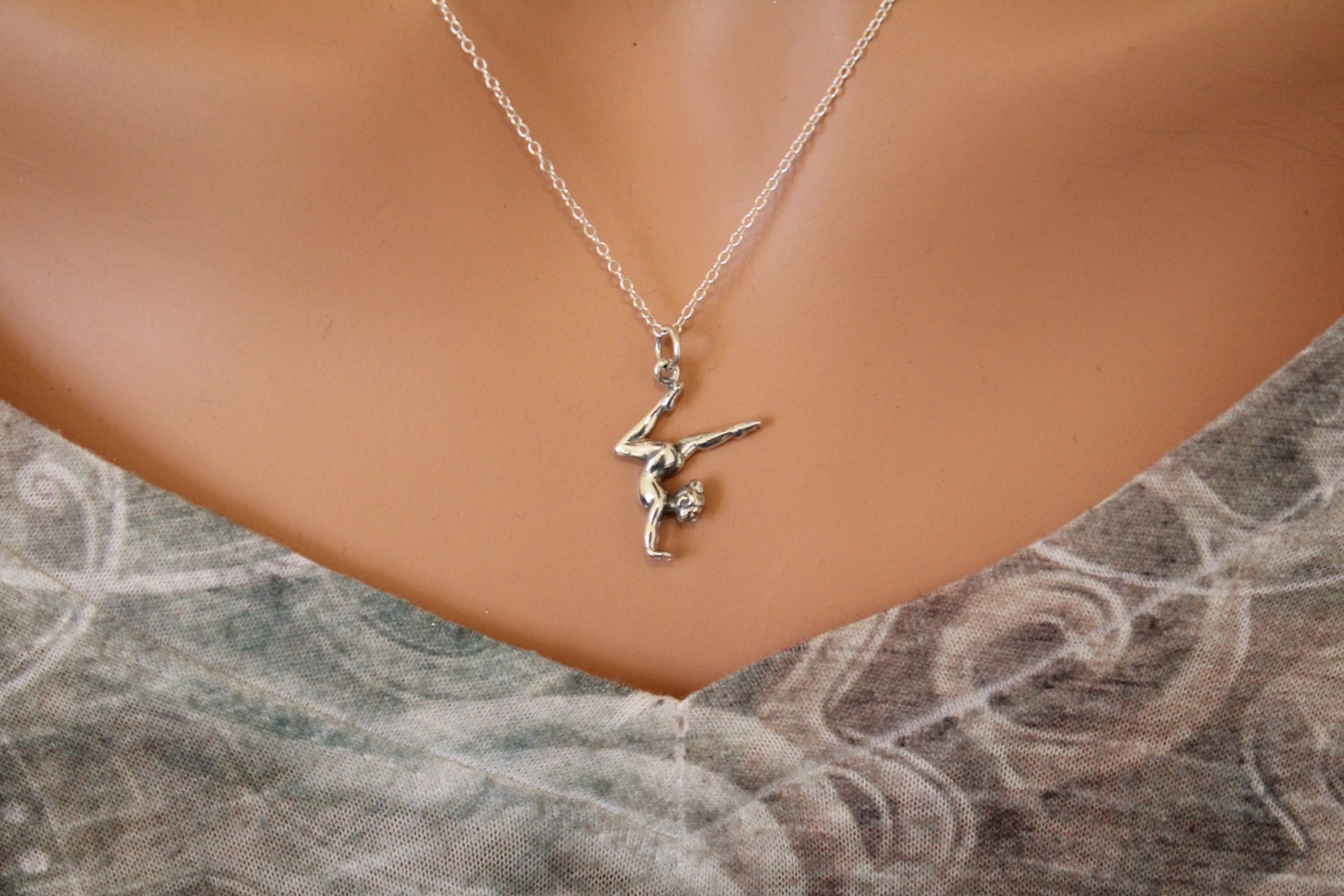 Sterling Silver Gymnast Charm Necklace 
