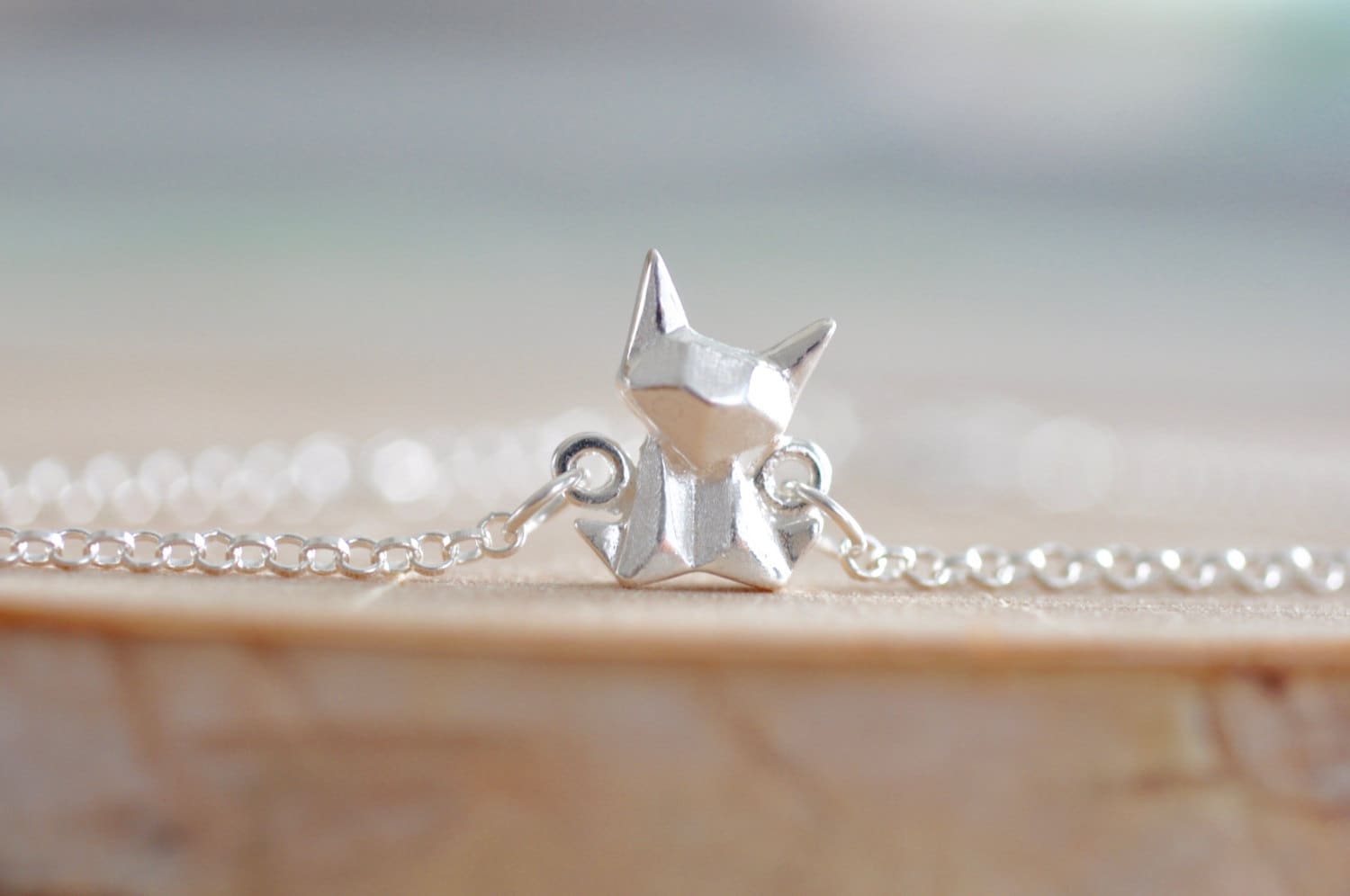 Dainty Silver Origami Cat Charm Bracelet