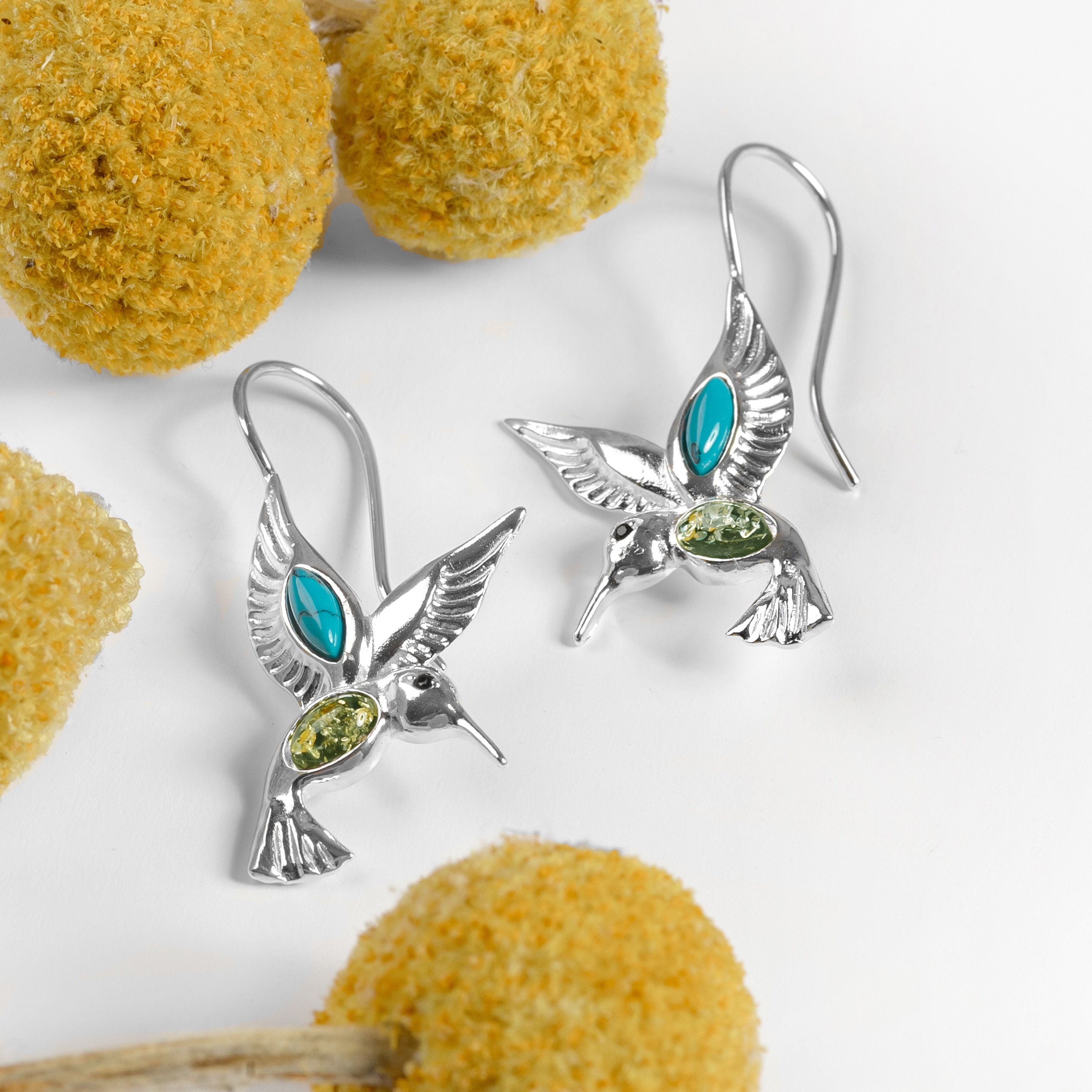 Silver Hummingbird Dangling Earrings