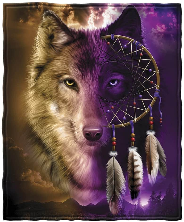Ultra-Soft Wolf and Dreamcatcher Blanket