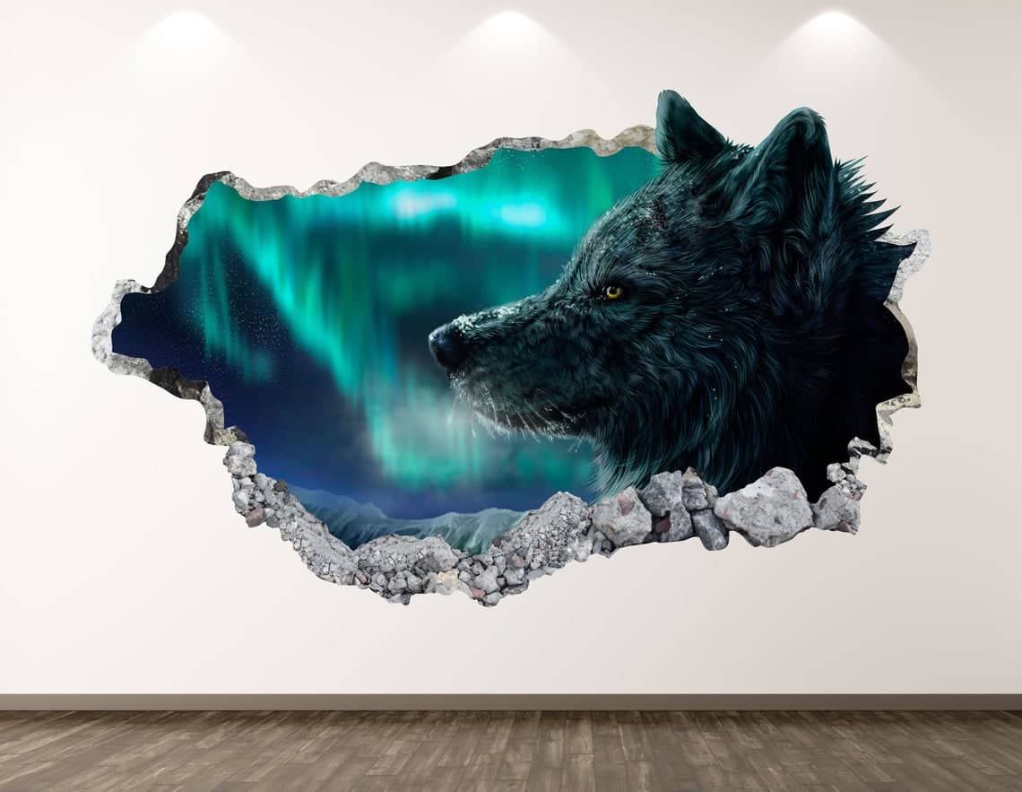 Northern Lights and Wolf Decal