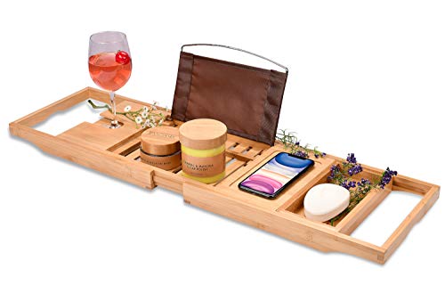 Bamboo Bathtub Tray with Wine Glass Holder