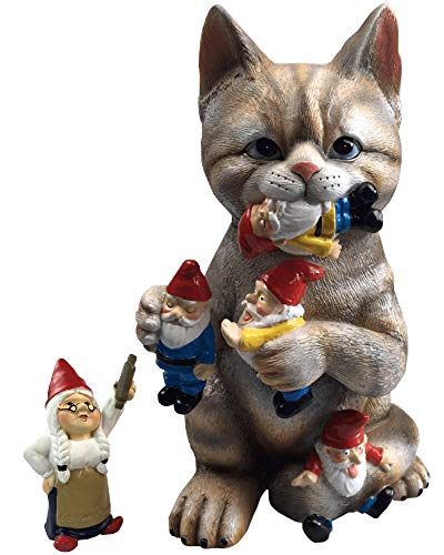 Naughty Gnome-Biting Cat Sculpture