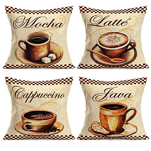 Vintage Coffee Print Throw Pillow Covers 