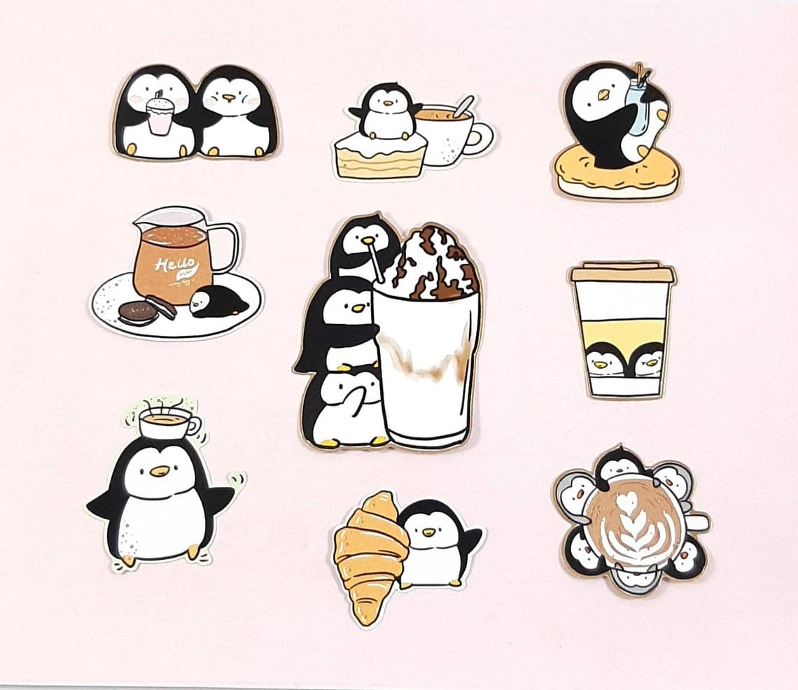Yummy Snacking Penguin Sticker Set