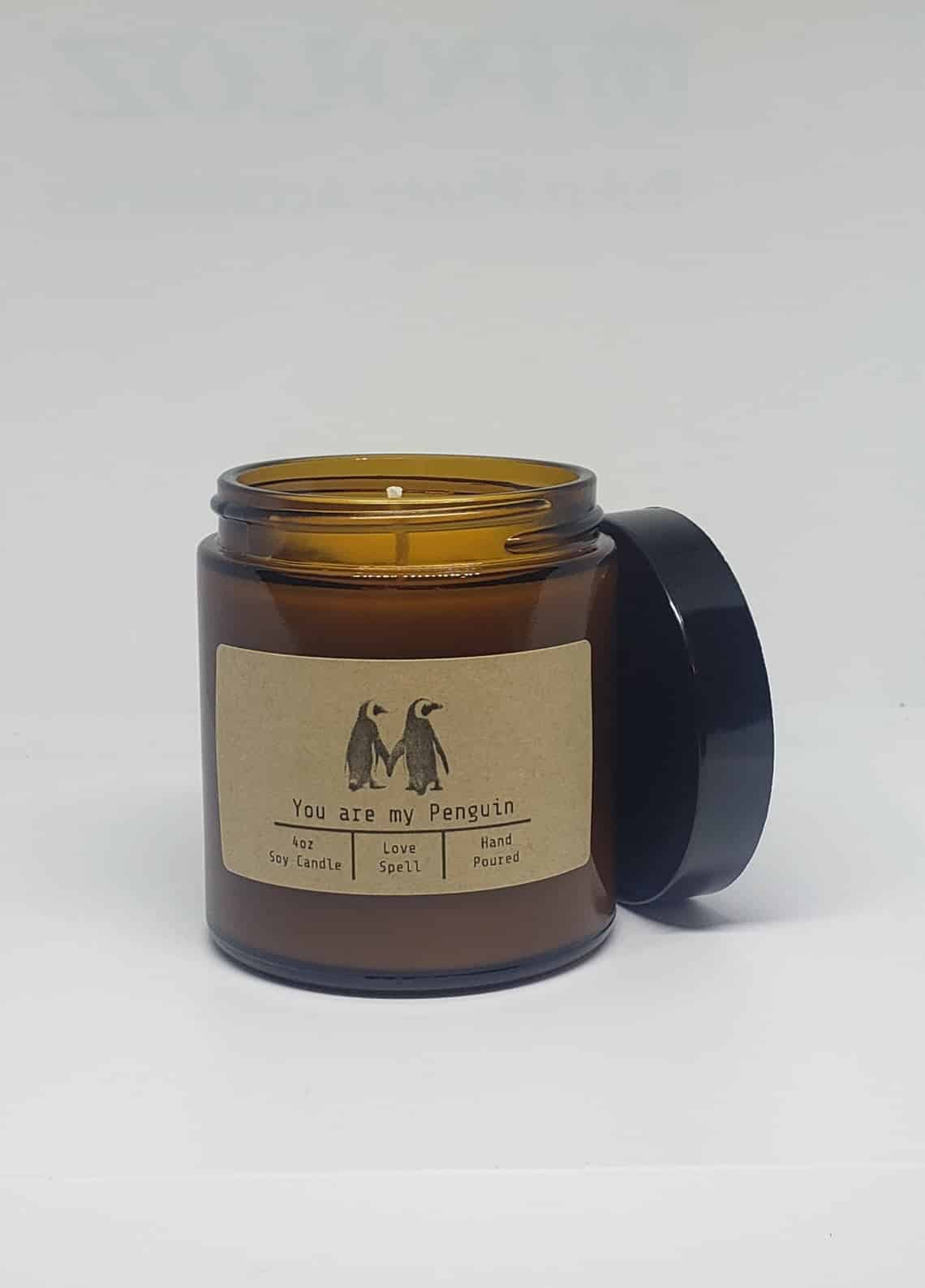 Romantic Penguins Candle Jar