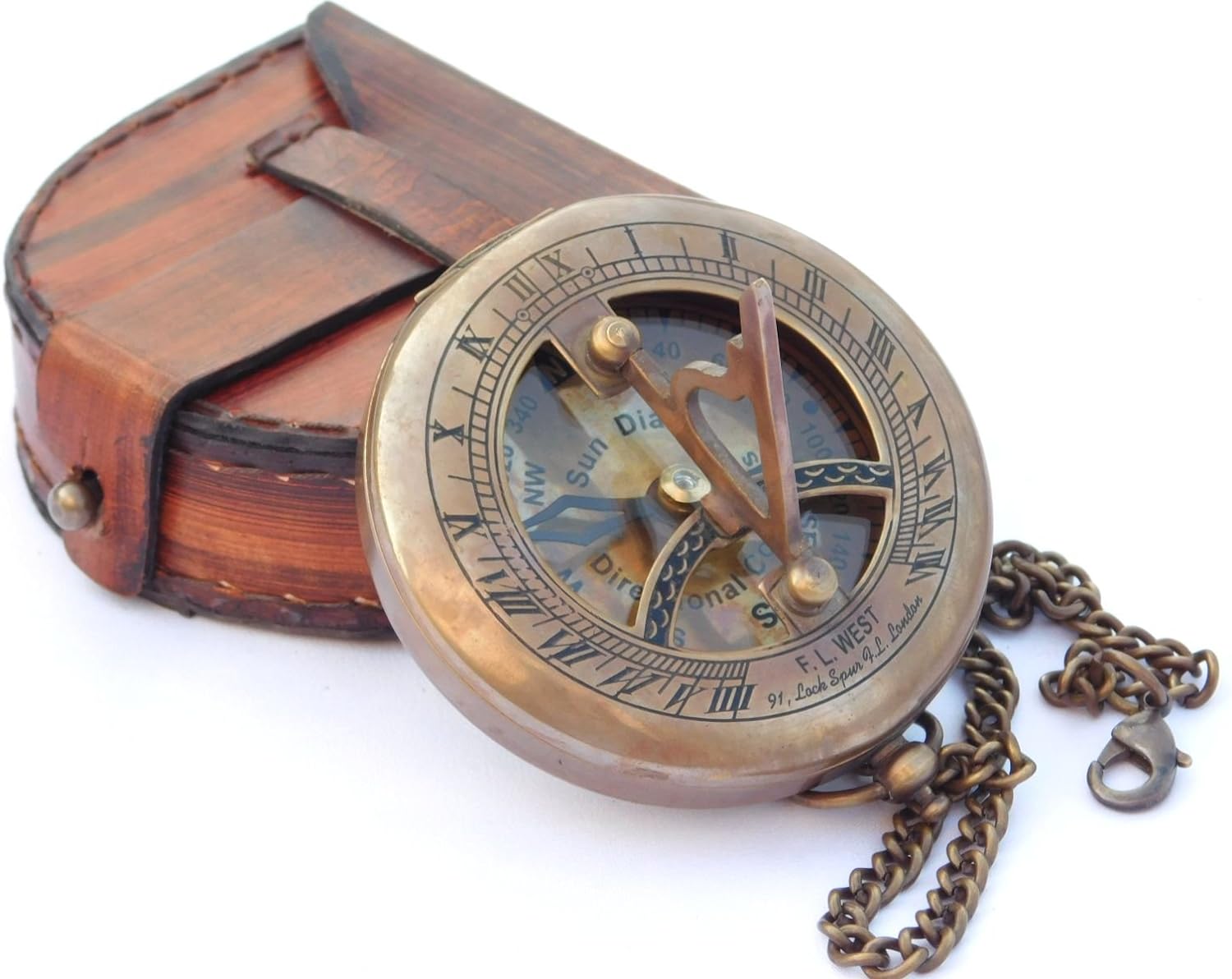 Vintage Sundial with Leather Case