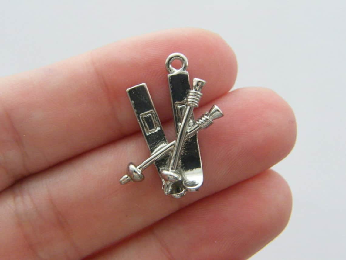 Silver Tone Double-Sided Ski Charms