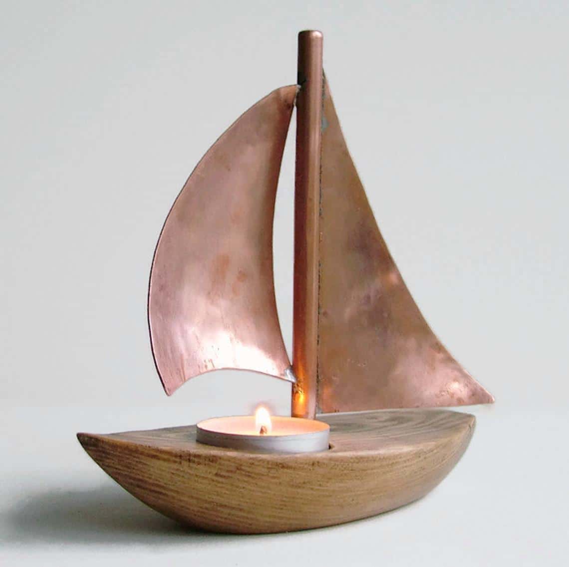 Copper Sailing Boat Candle Holder