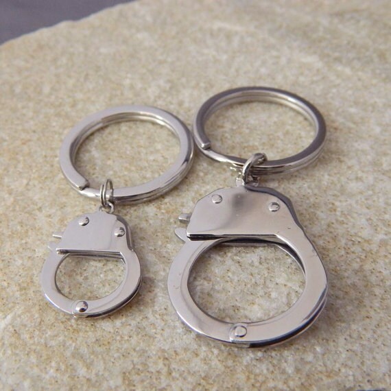 His and Hers Stainless Steel Handcuffs Key Rings