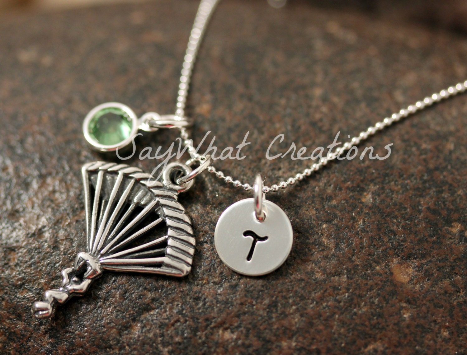 Custom Silver Parachute Charm Necklace