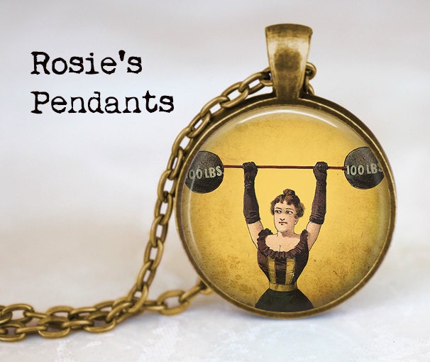 Handcrafted Woman Weightlifter Pendant Necklace 