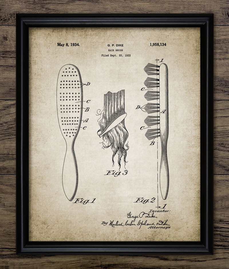 Novelty Wall Art Hair Brush Patent