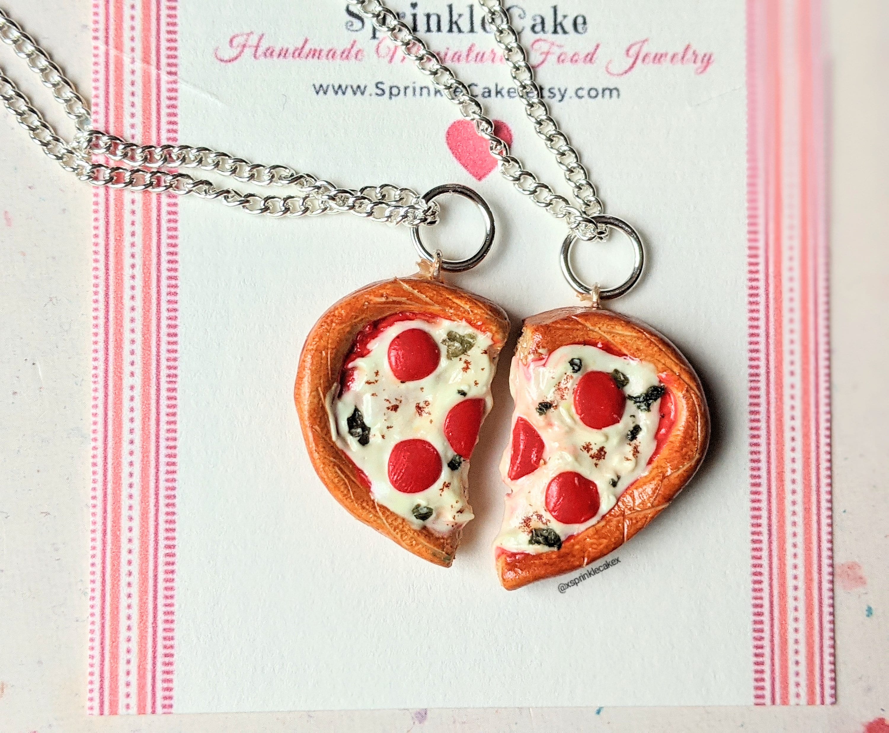 Miniature Pizza Heart BFF Necklace