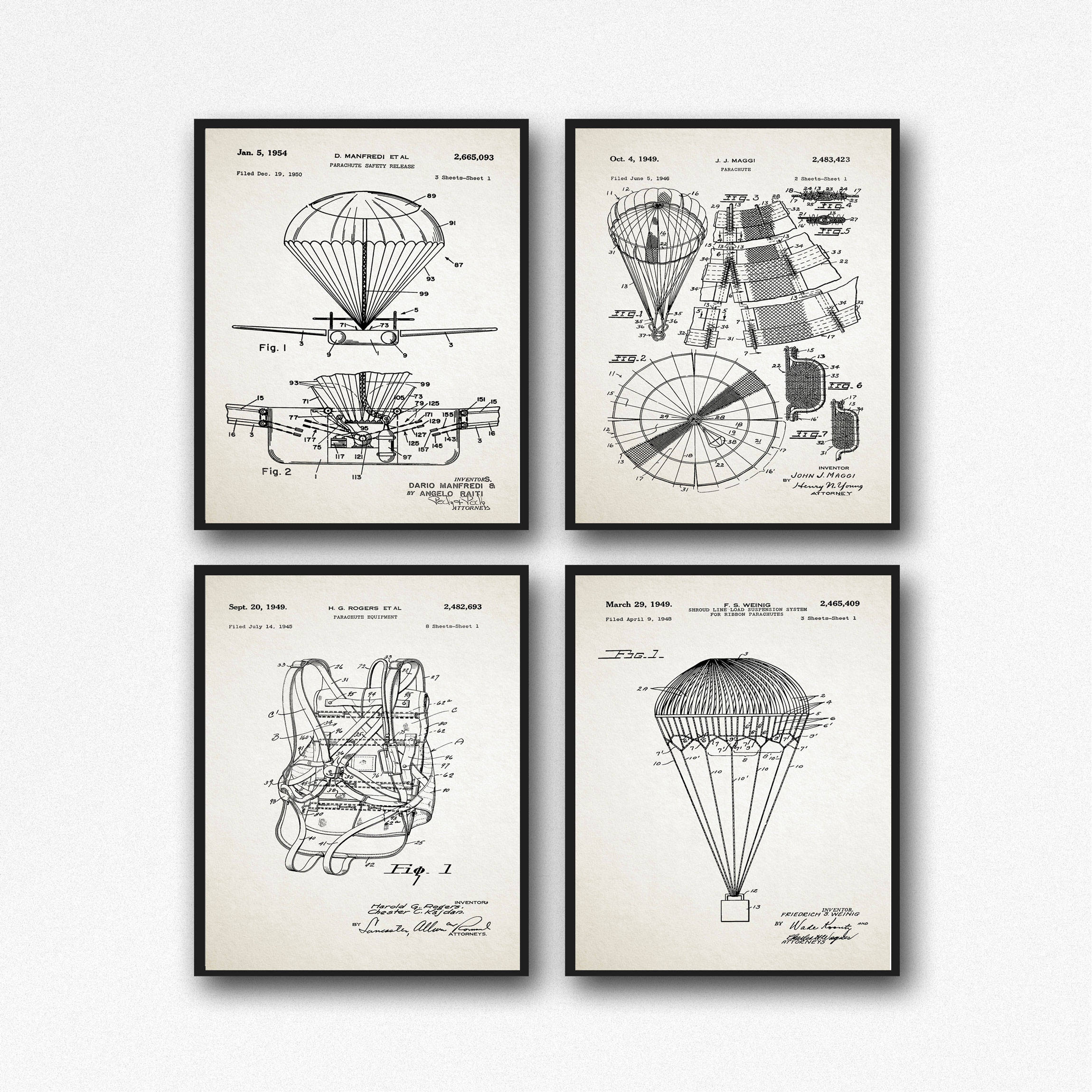 4-Piece Skydiving Patent Prints 