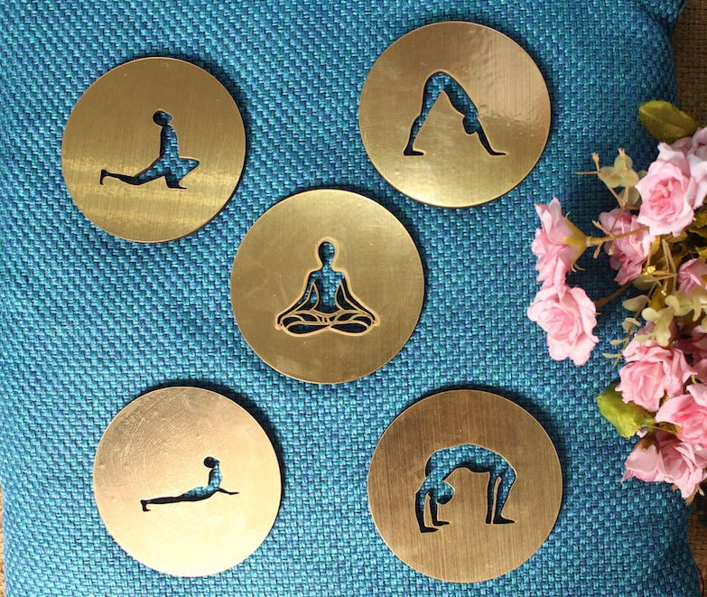 Gold Yoga-Themed Coasters 