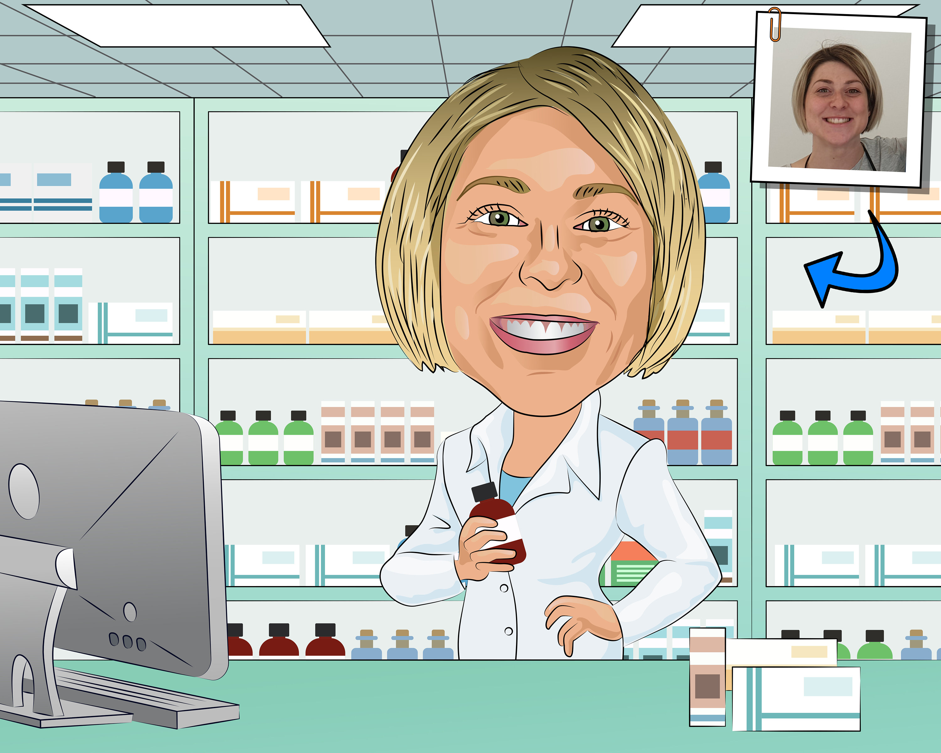 Custom Caricature Portrait Gift for a Beloved Pharmacist