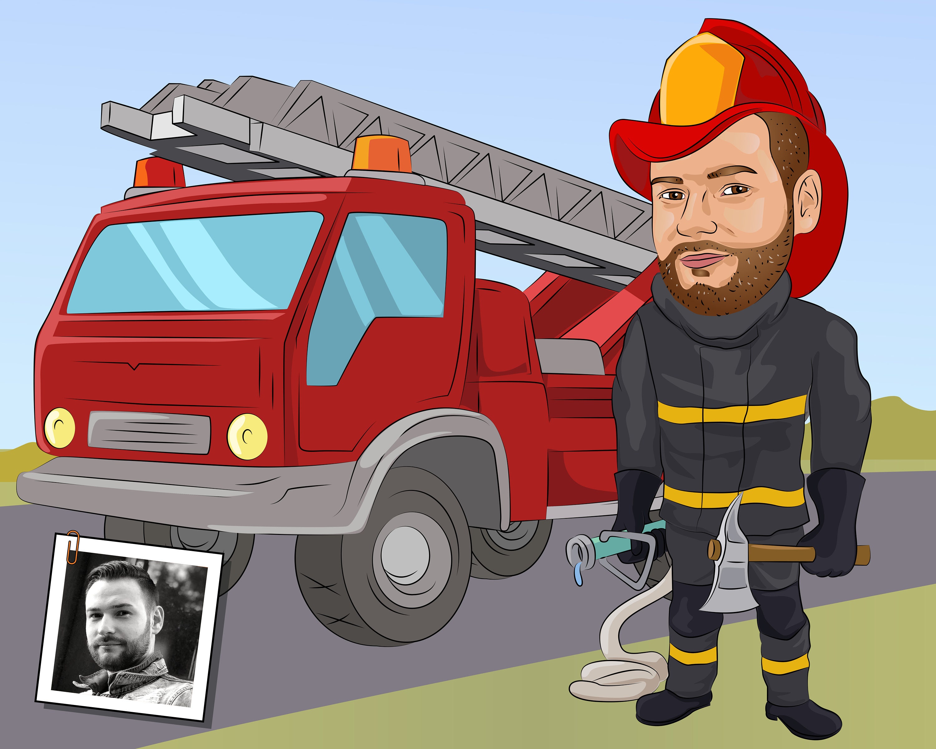 Custom Firefighter Caricature Perfect for Framing