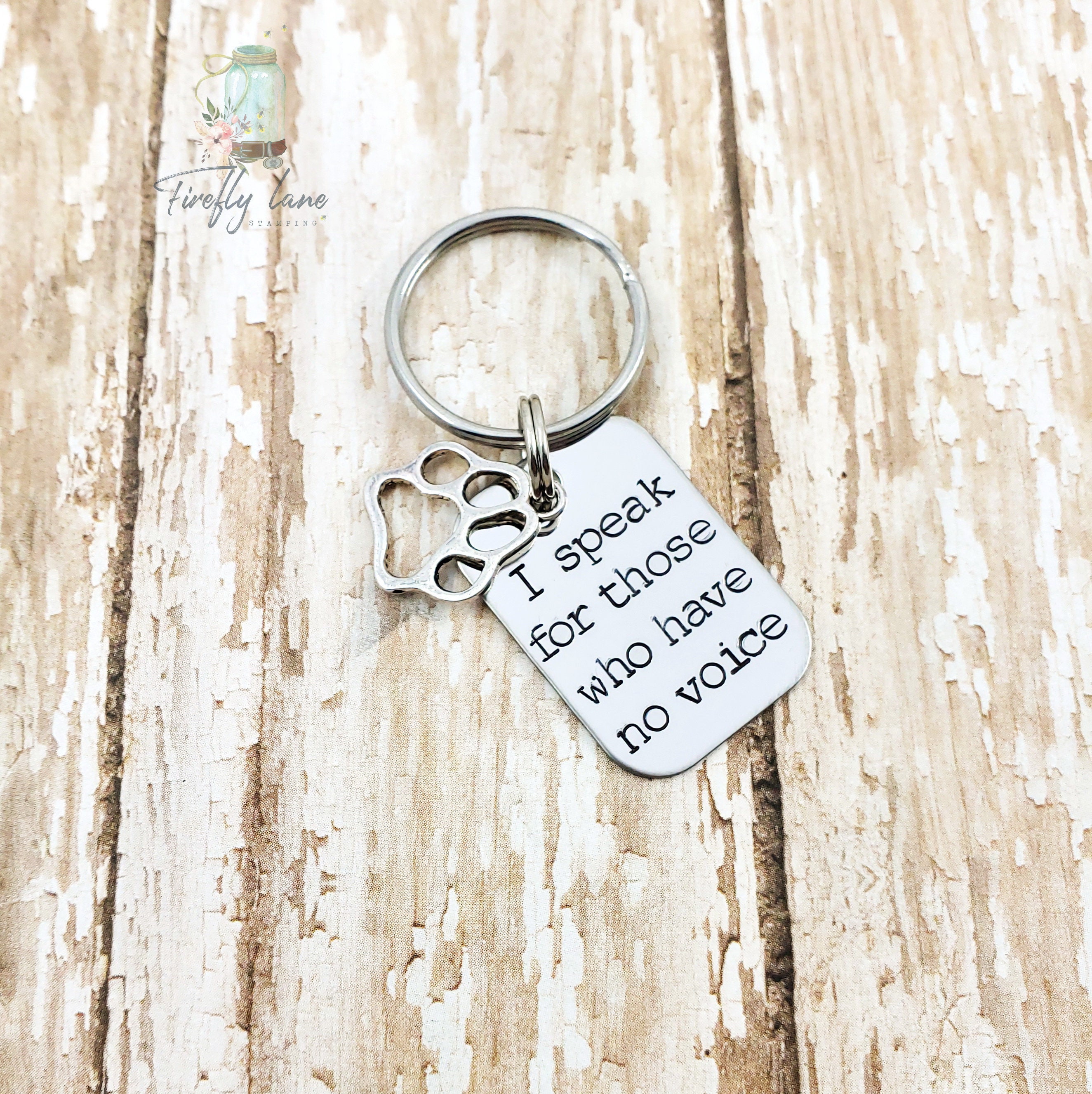 Hand Stamped Statement Keychain with Paw Print Charm