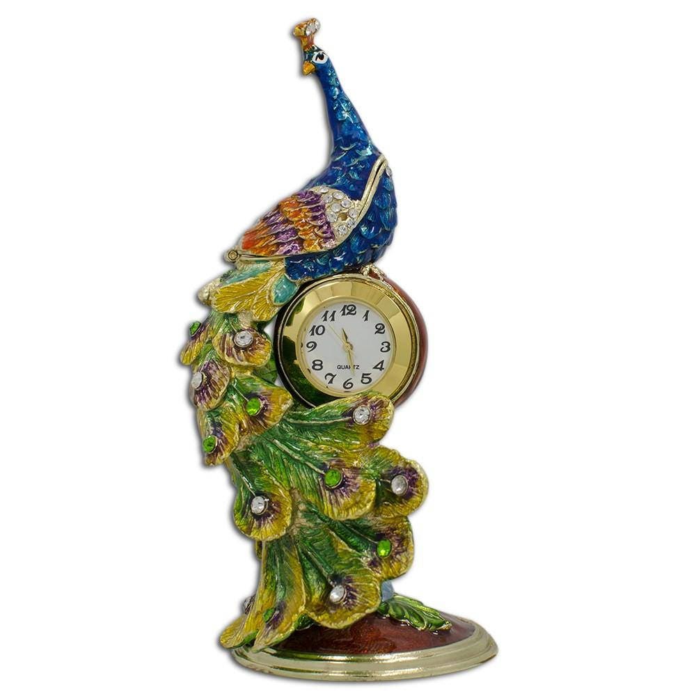 Pretty Peacock-Design Clock Figurine 