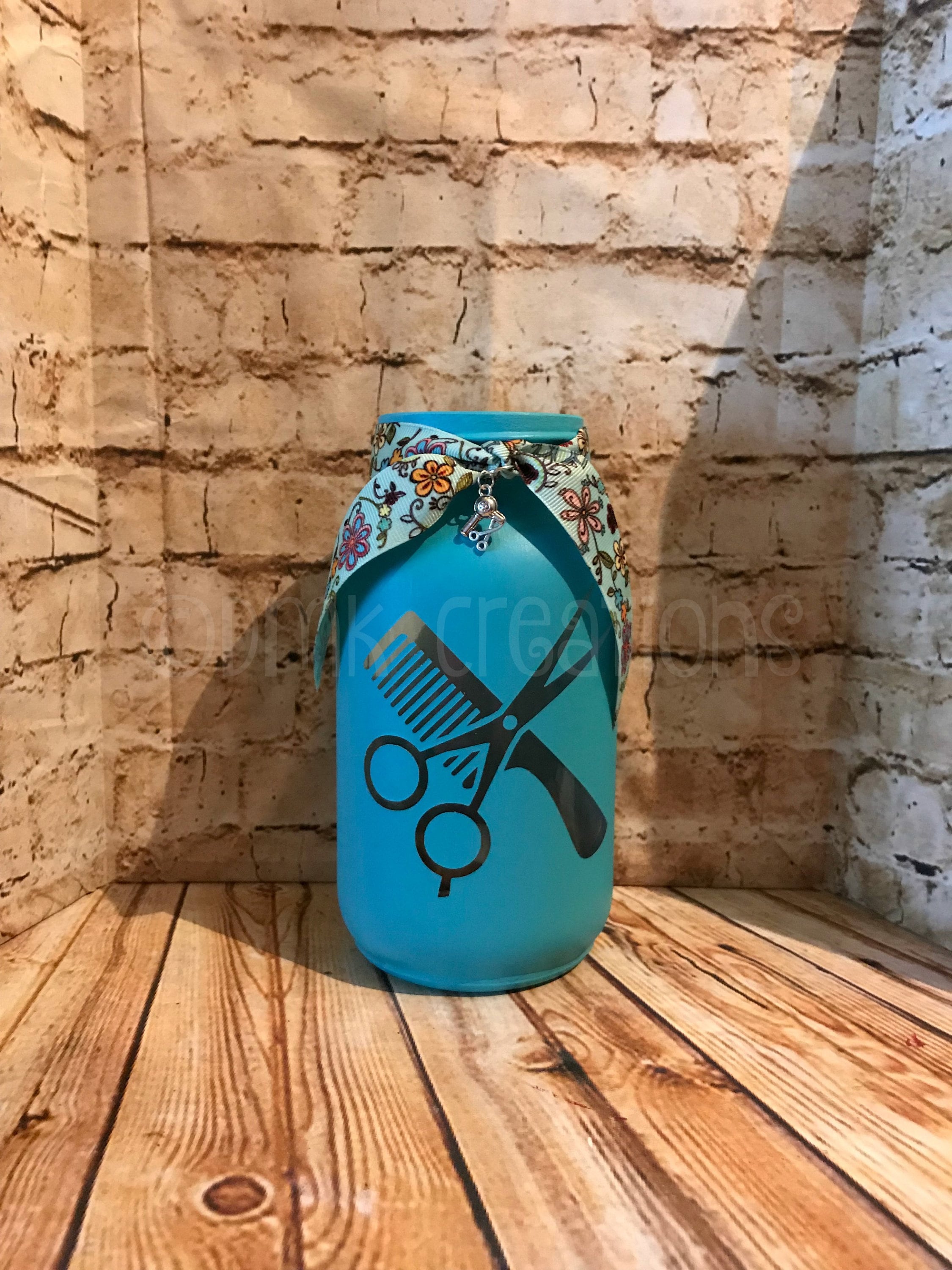 Painted Mason Jar with Hairstylist Design