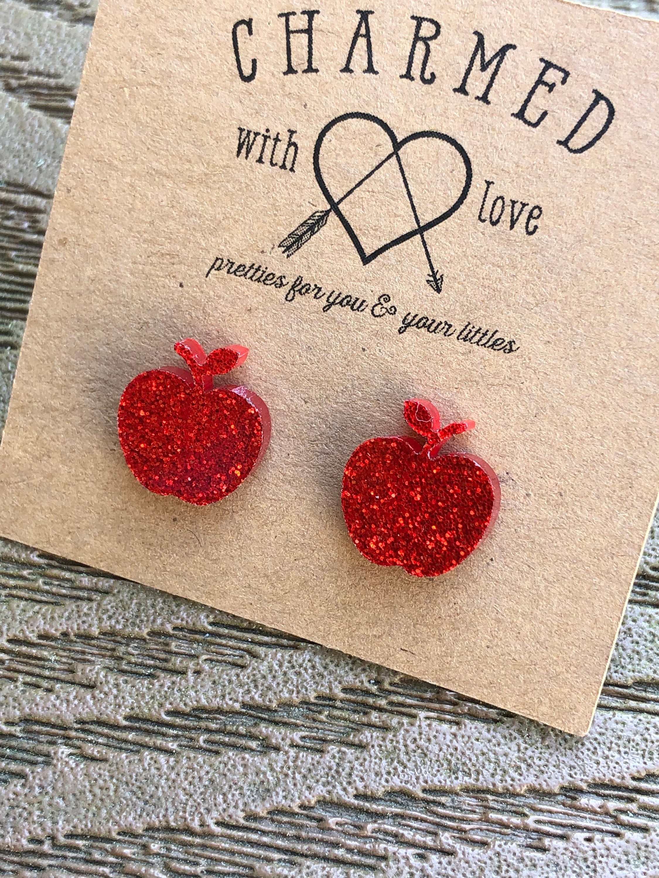 Shiny Red Apple Stud Earrings