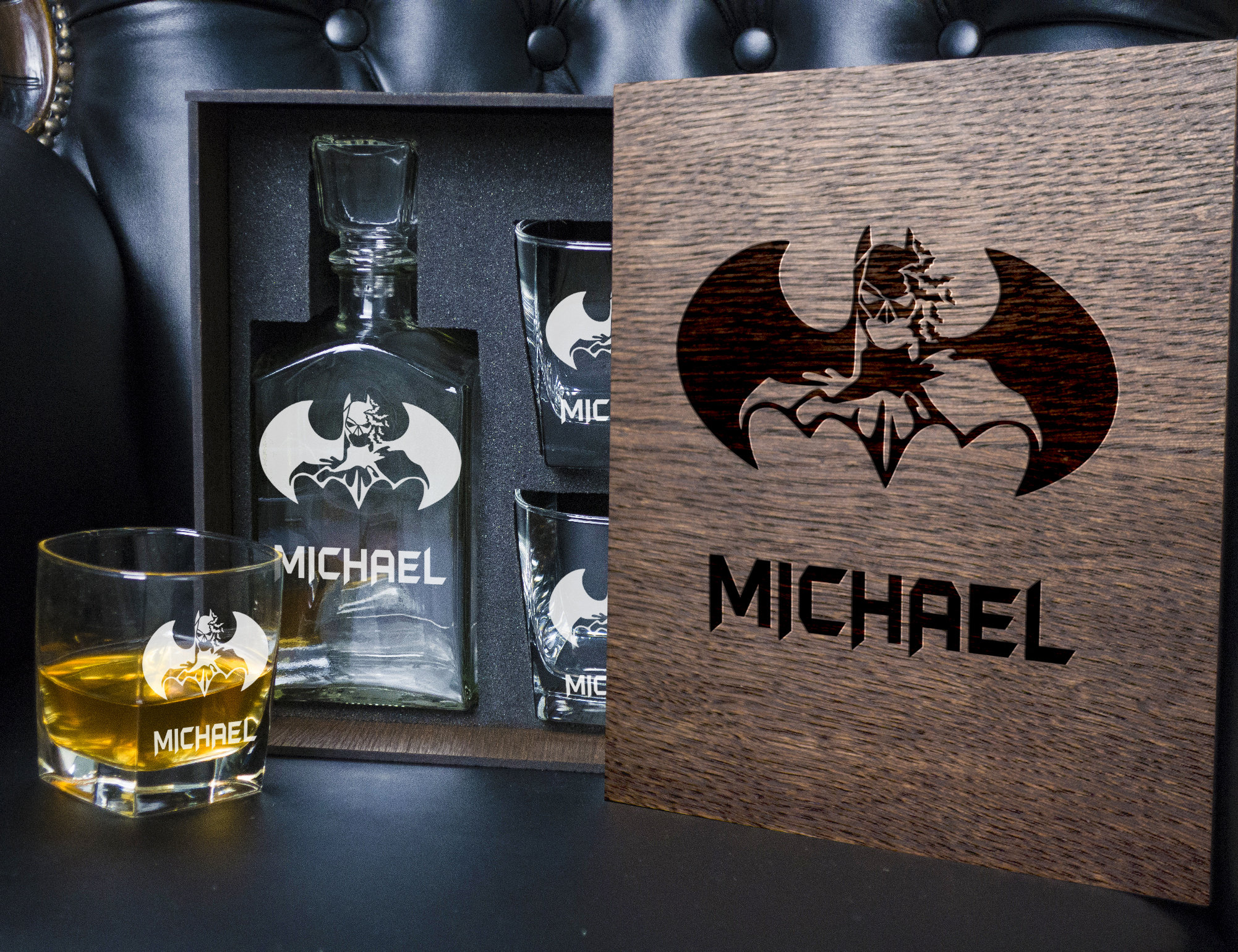 Personalized Superhero Whiskey Gift Set 