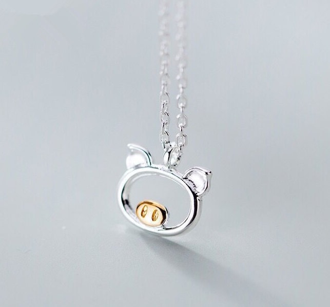 Cutesy Sterling Silver Pig Necklace