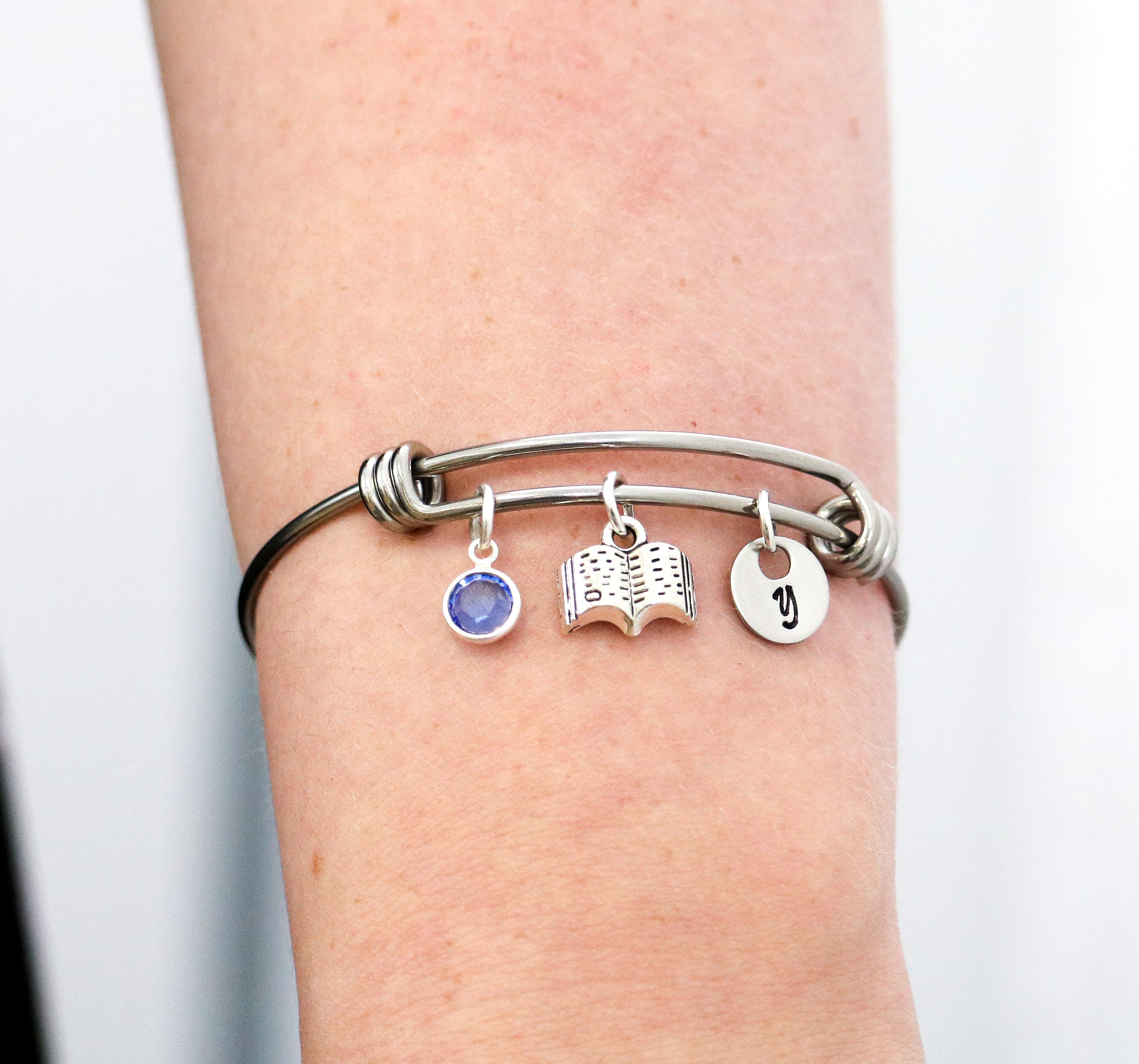 Personalized Birthstone Bracelet for Book Lovers 