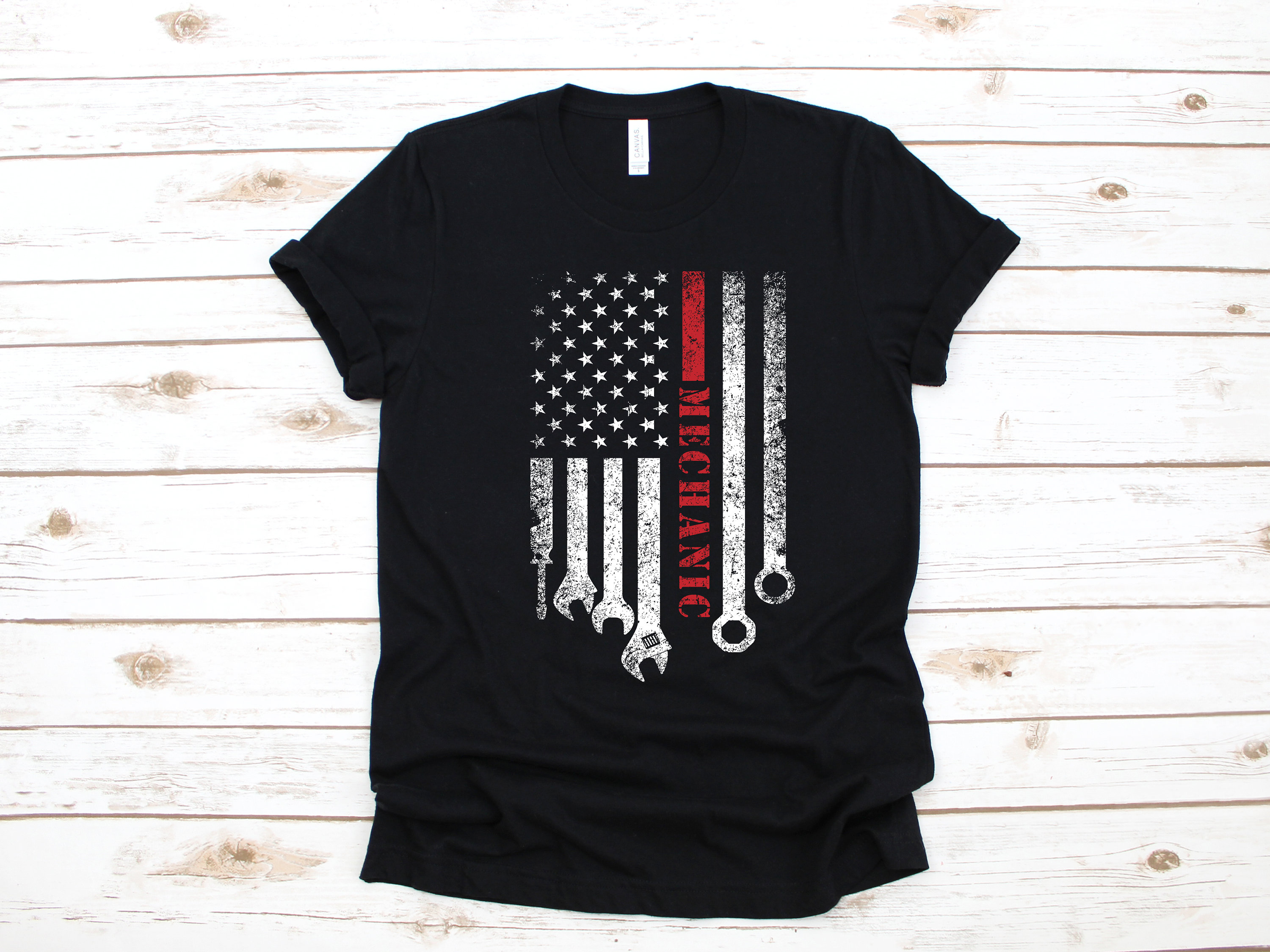 Patriotic and Mechanic-inspired Statement Everyday-Wear Shirt