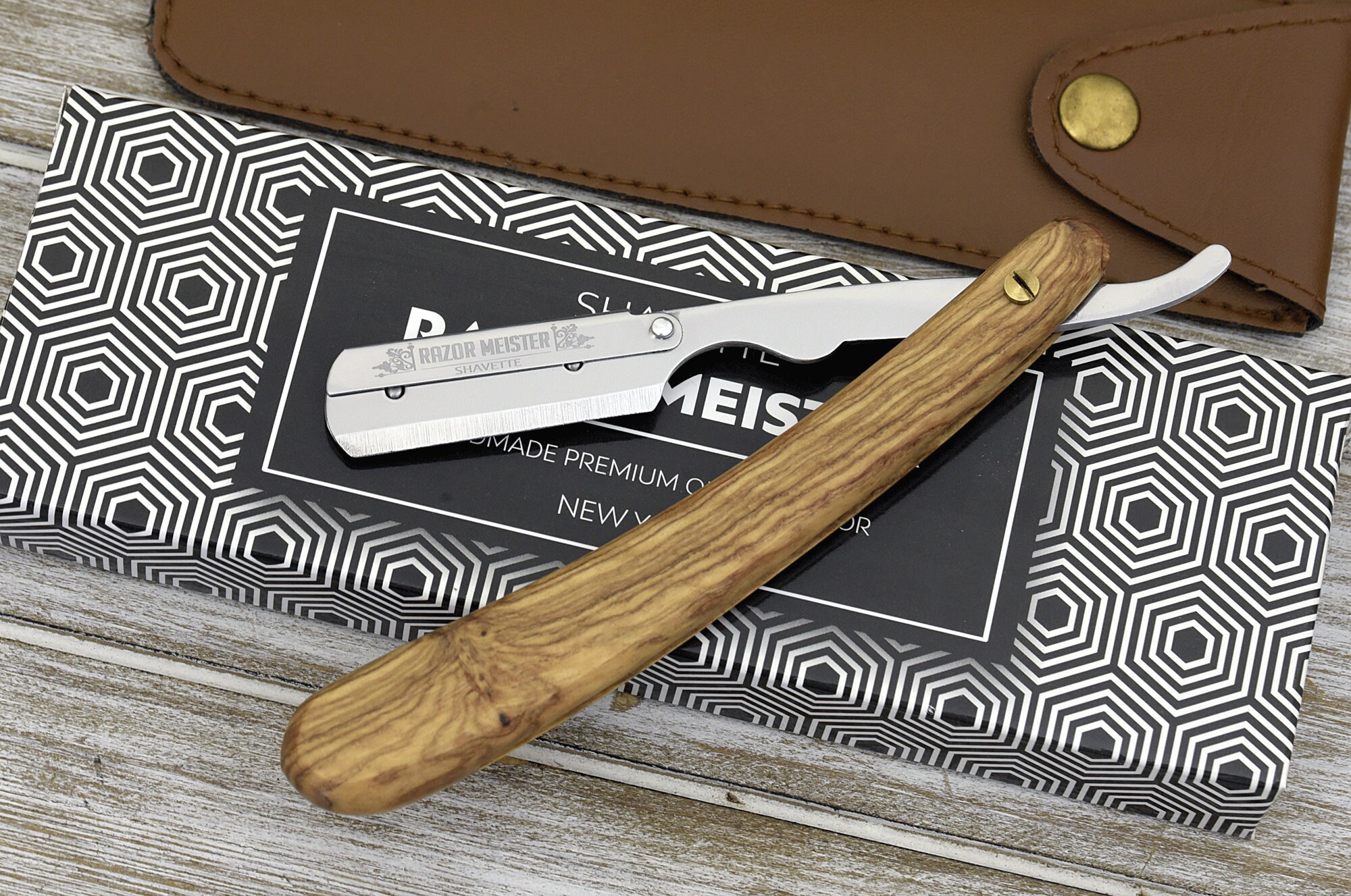 Personalized Razor with Olive Wood Handle