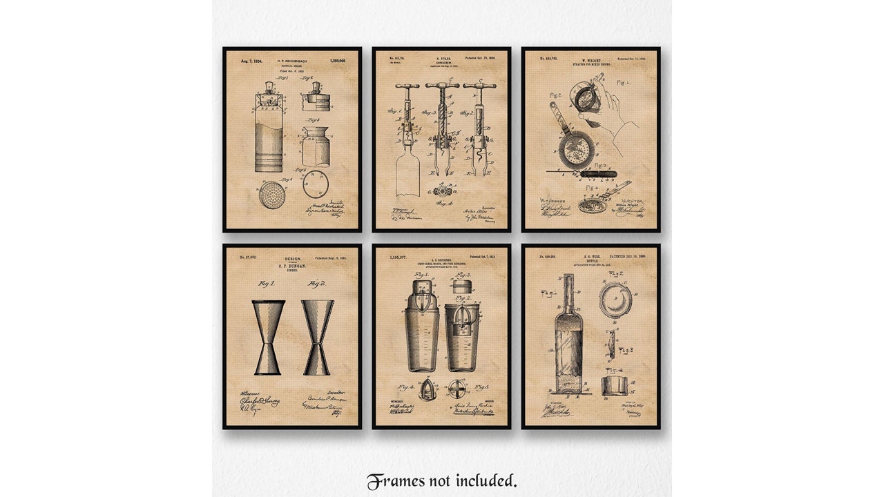 Vintage-Chic Bartender Patent Art Prints 