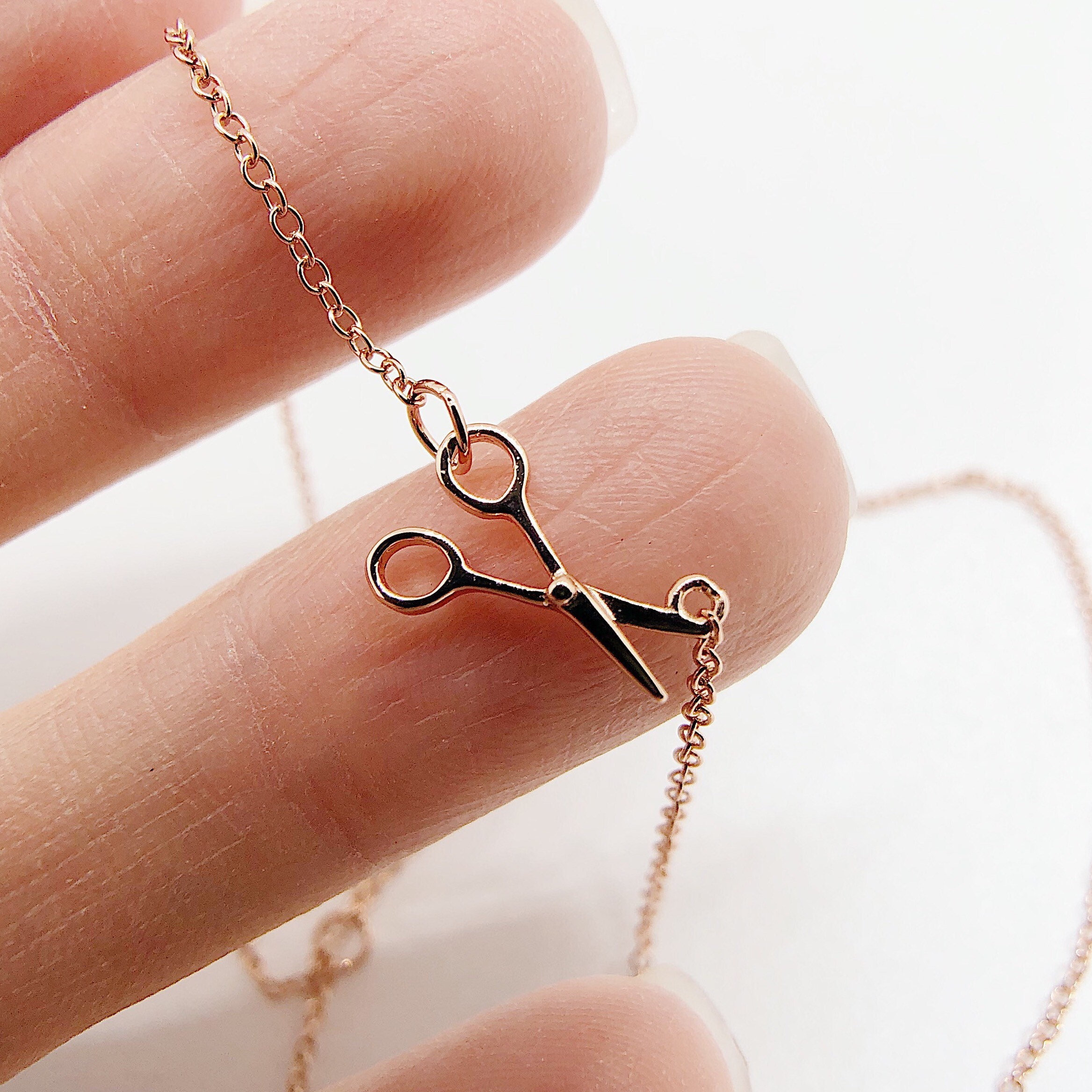Dainty Hairdresser Necklace with Scissors Charm